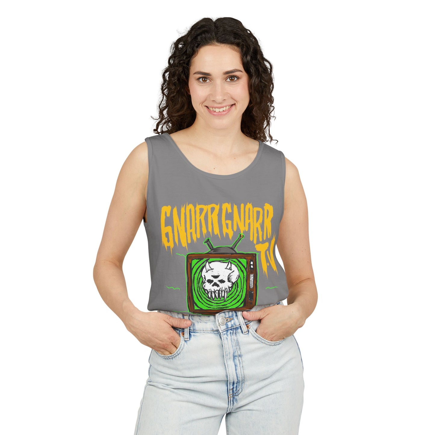 Gnar Gnar TV Tank Top, Unisex Graphic Tee, Summer Essential, Beachwear, Festival Top, Casual Style, Gift Idea