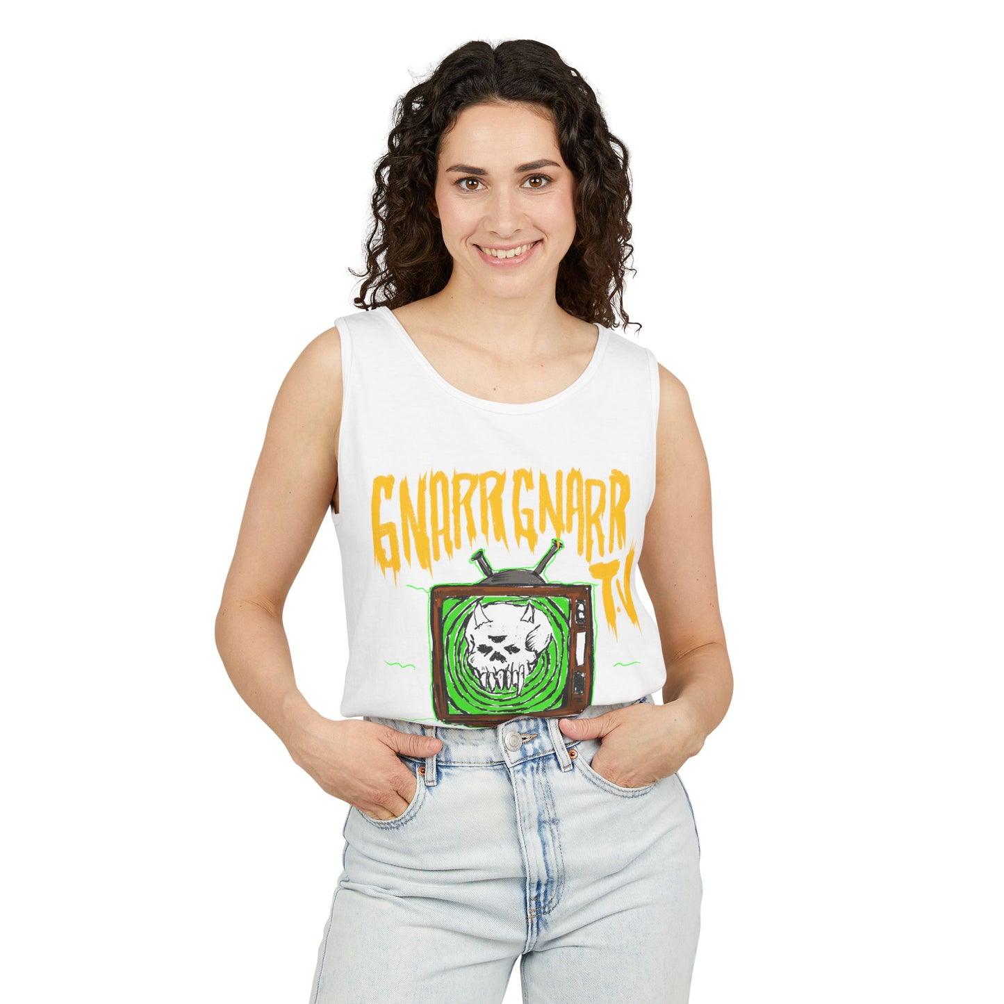 Gnar Gnar TV Tank Top, Unisex Graphic Tee, Summer Essential, Beachwear, Festival Top, Casual Style, Gift Idea