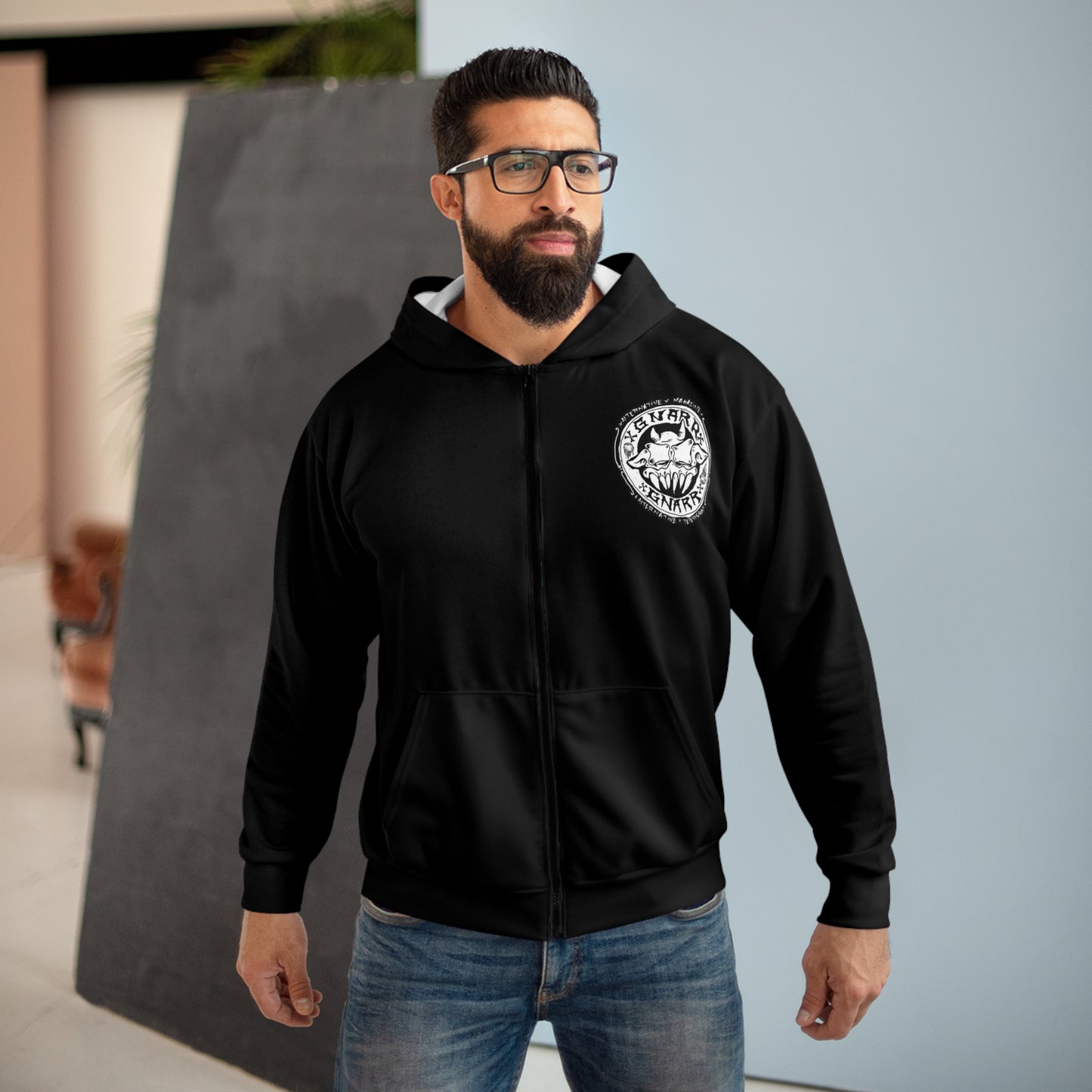 GNARRLIEST Of All Time (GOAT) Unisex Zip Hoodie (AOP)