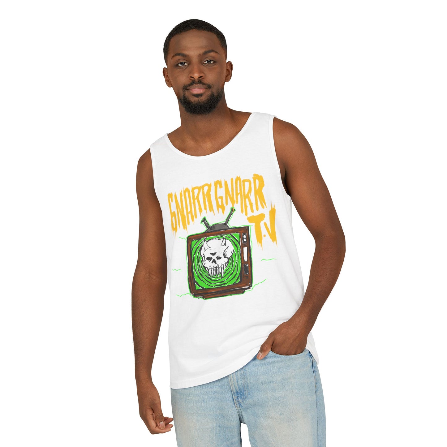 Gnar Gnar TV Tank Top, Unisex Graphic Tee, Summer Essential, Beachwear, Festival Top, Casual Style, Gift Idea