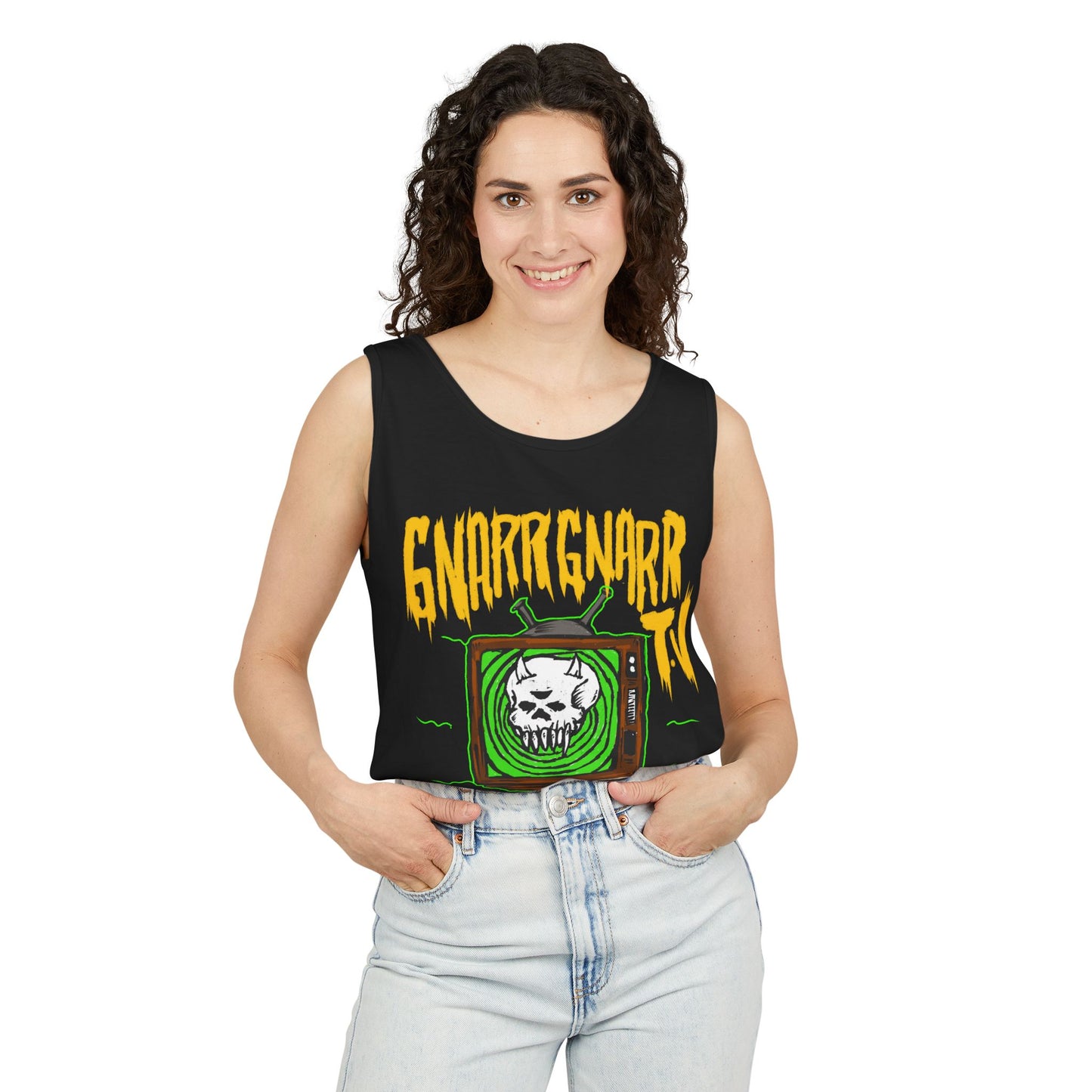 Gnar Gnar TV Tank Top, Unisex Graphic Tee, Summer Essential, Beachwear, Festival Top, Casual Style, Gift Idea