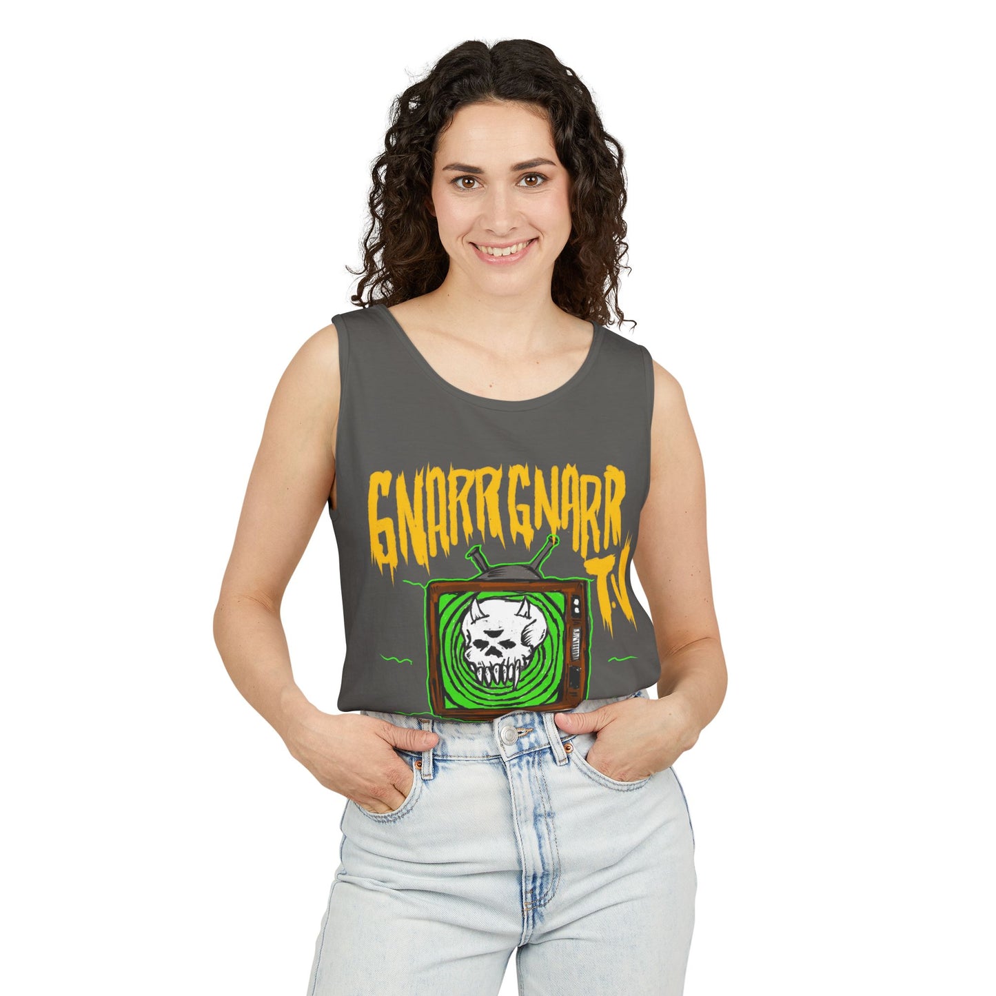 Gnar Gnar TV Tank Top, Unisex Graphic Tee, Summer Essential, Beachwear, Festival Top, Casual Style, Gift Idea
