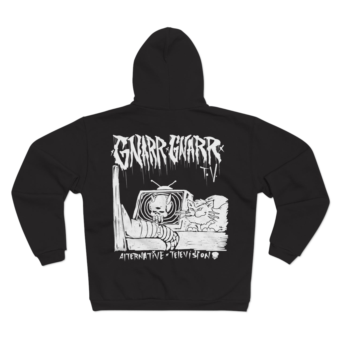 Unisex Zip Hoodie with Gnarr Gnarr Graphic - Alternative Television Vibe