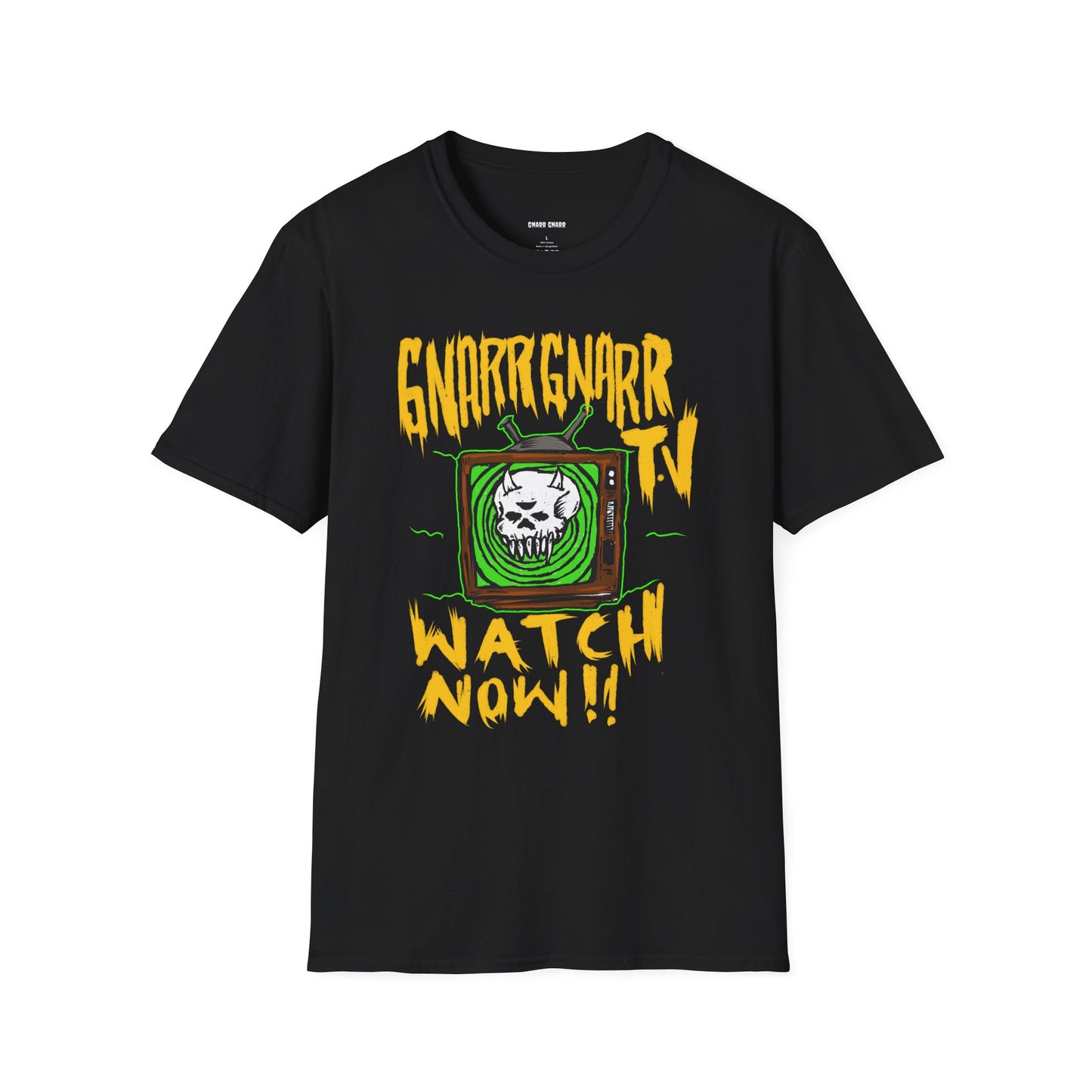 GNARR GNARR TV Unisex Softstyle Graphic T-Shirt - Gnarrgnarr TV Watch Now Design