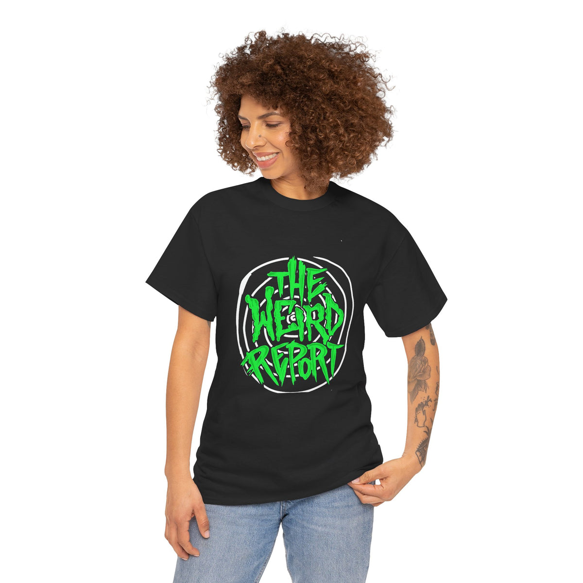 Graffiti "The Weird Report" Tee — Neon Green Streetwear T-Shirt