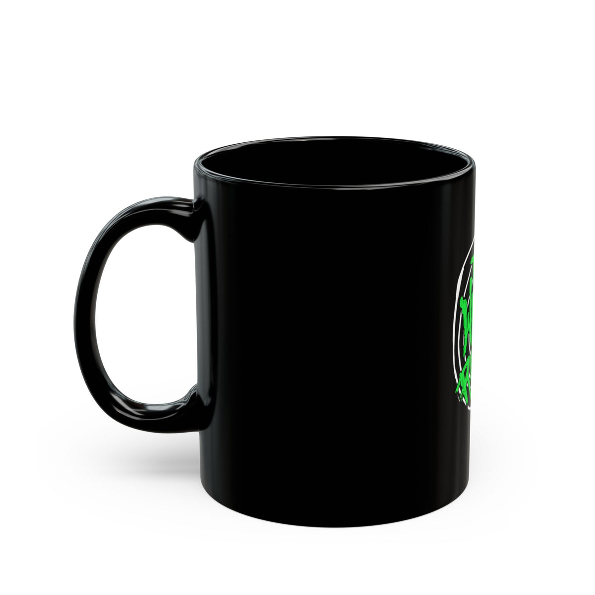 Black Mug — “The Weird Report” Neon Green Logo Coffee Mug