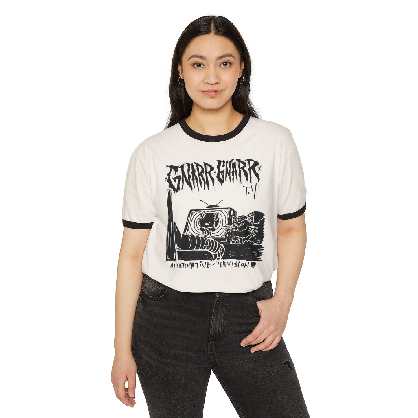 Alternative TV Graphic Ringer T-Shirt for Casual Style