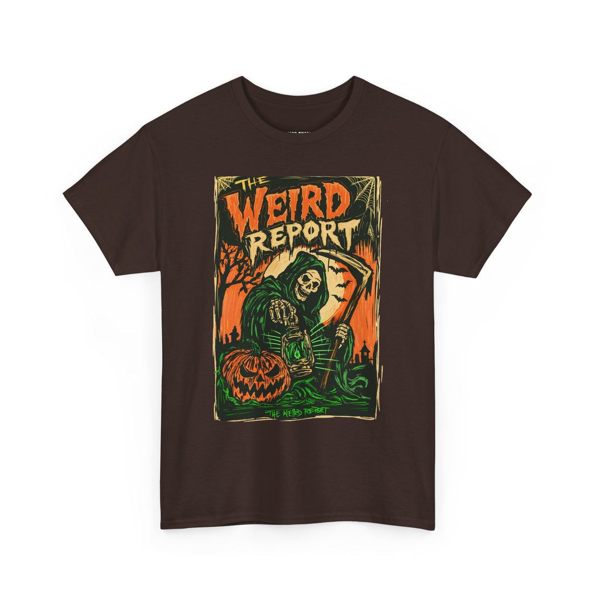 The Weird Report T‑Shirt — Retro Halloween Skeleton reaper Graphic Tee