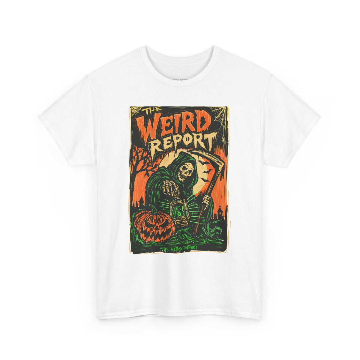 The Weird Report T‑Shirt — Retro Halloween Skeleton reaper Graphic Tee