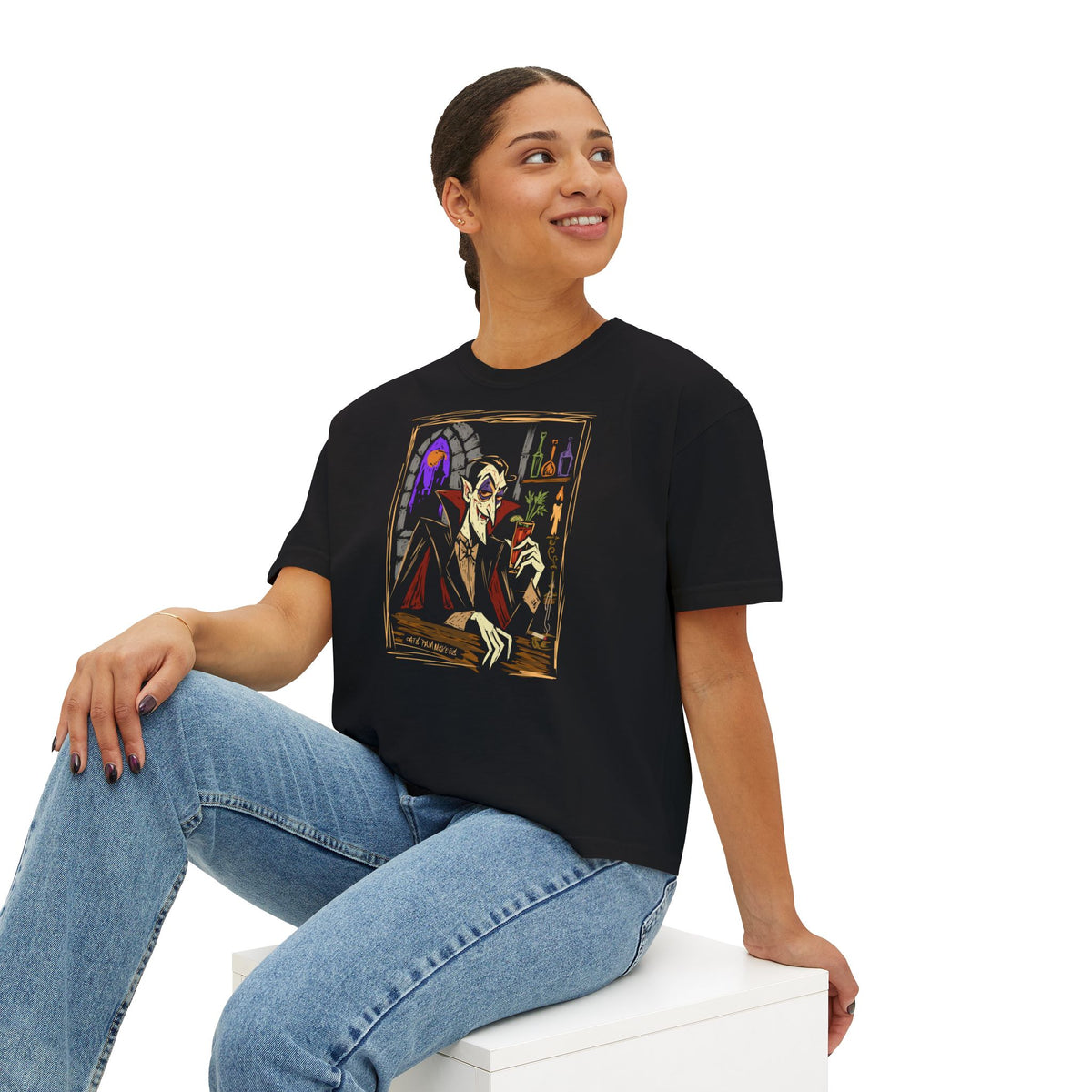 Count Drunkula Women's Boxy Tee – Vintage Gothic Vampire Portrait Shirt