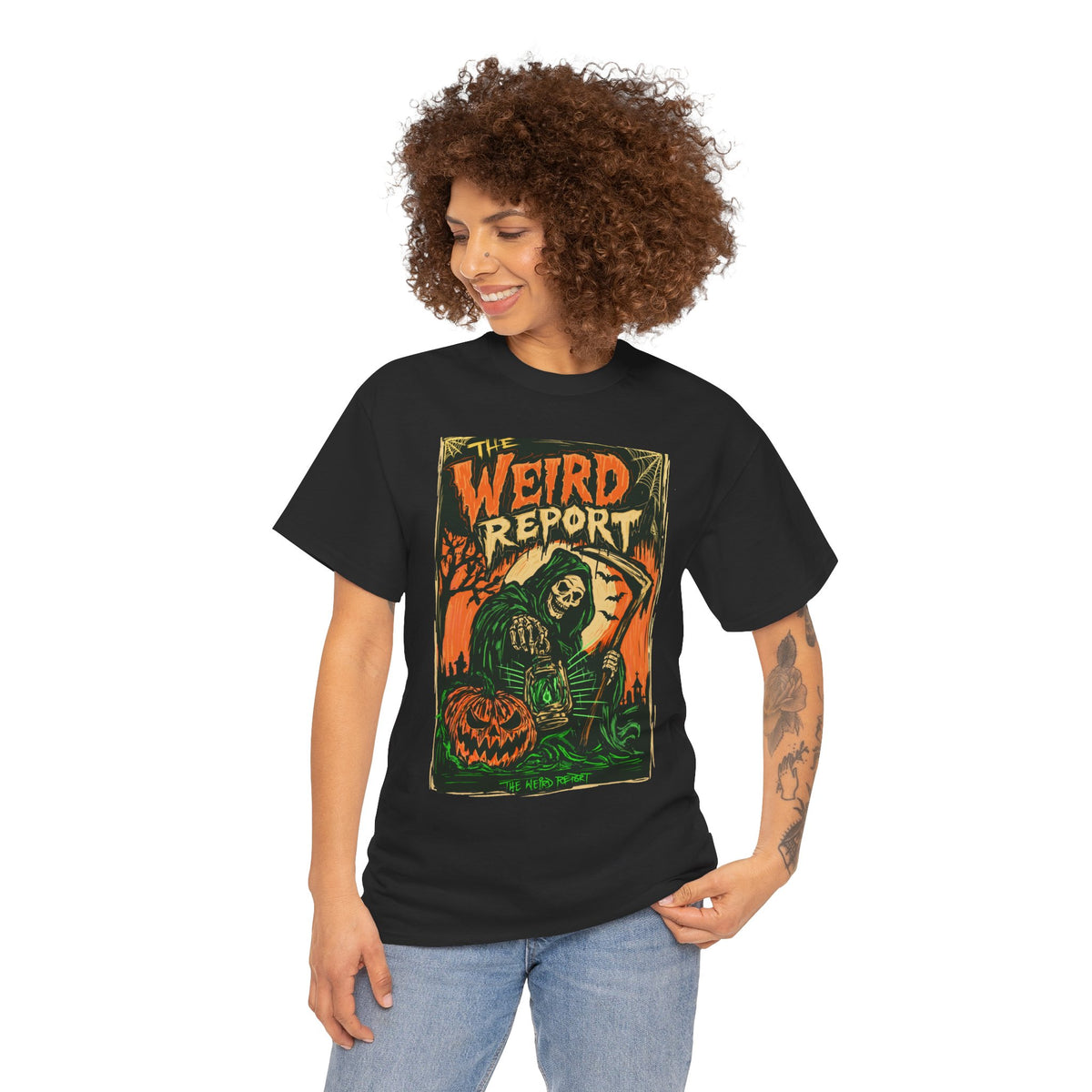 The Weird Report T‑Shirt — Retro Halloween Skeleton reaper Graphic Tee