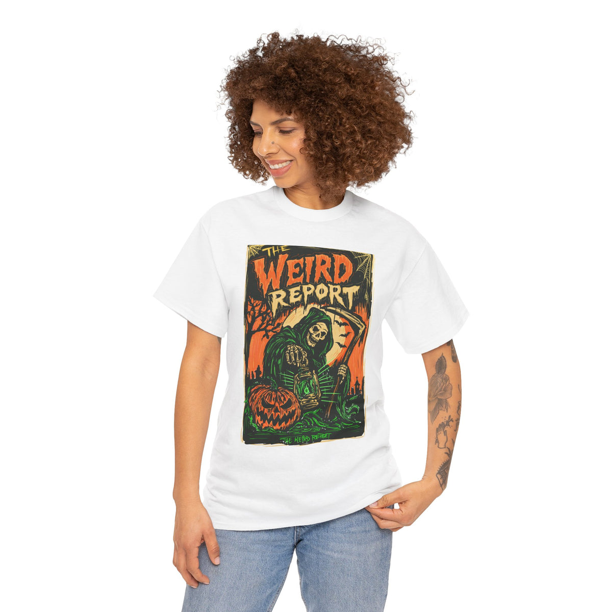 The Weird Report T‑Shirt — Retro Halloween Skeleton reaper Graphic Tee