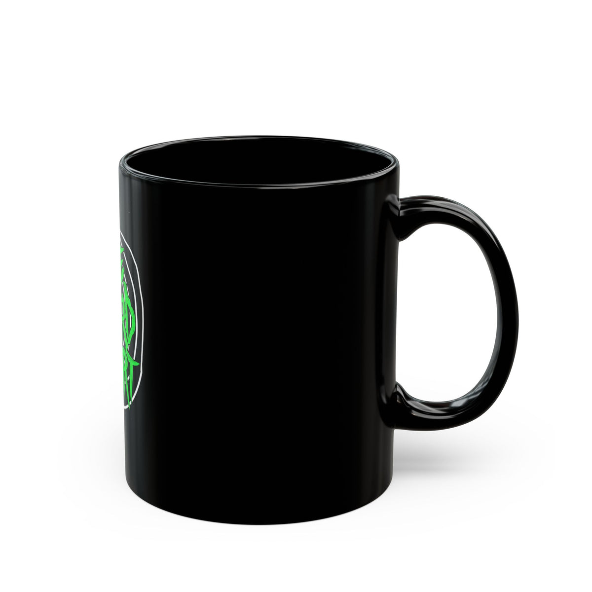 Black Mug — “The Weird Report” Neon Green Logo Coffee Mug