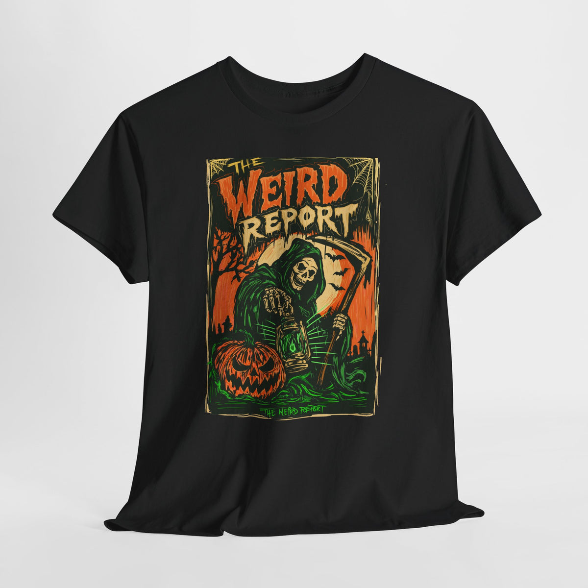 The Weird Report T‑Shirt — Retro Halloween Skeleton reaper Graphic Tee