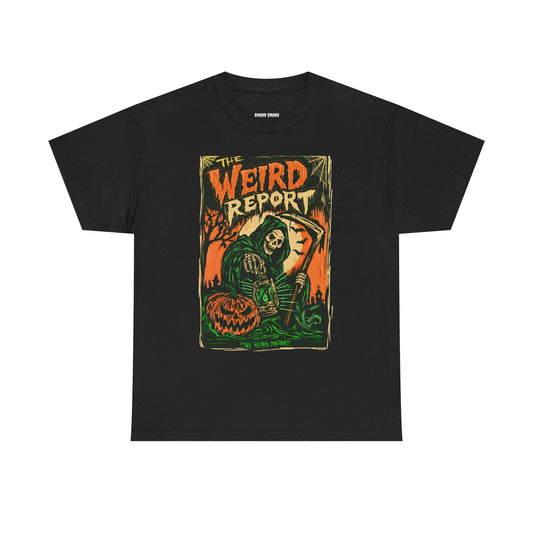 The Weird Report T‑Shirt — Retro Halloween Skeleton reaper Graphic Tee
