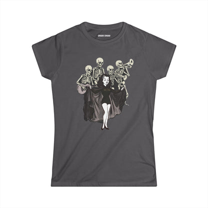 Matanme Porque Me Muero Fun Halloween Women's Softstyle Tee, Skeleton Band Shirt, Music Lover Gift, Spooky Season Tee, Unique Graphic T-Shirt