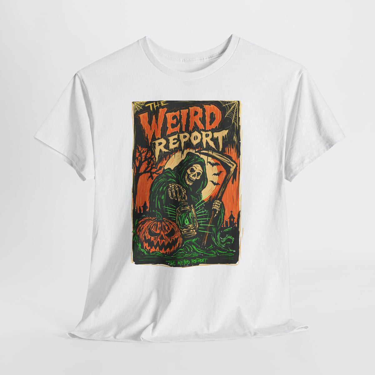 The Weird Report T‑Shirt — Retro Halloween Skeleton reaper Graphic Tee