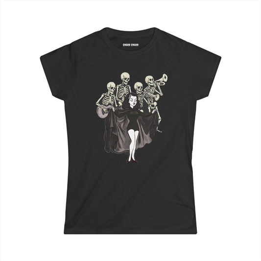 Matanme Porque Me Muero Fun Halloween Women's Softstyle Tee, Skeleton Band Shirt, Music Lover Gift, Spooky Season Tee, Unique Graphic T-Shirt